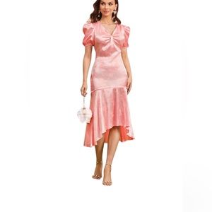 ‼️ SALE ‼️ Puff Sleeve Ruched Mermaid Silk Dress